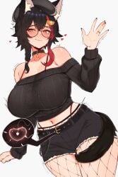 1girls after_sex animal_ears black_hair blush bra breasts clothed clothing cum cum_in_pussy cum_inside cum_plugged female fully_clothed glasses hat heart hololive hololive_gamers hololive_japan impregnation legs_together long_hair matching_underwear ookami_mio ovum ovum_deformation panties red_bra red_panties round_glasses shirt shorts smile solo sperm_cell sweater varniskarnis virtual_youtuber vtuber wide_hips wolf_ears wolf_girl wolf_tail x-ray