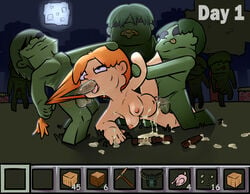 1girls 2d alex_(minecraft) balls big_dom_small_sub big_penis bottomless breasts chest cum cum_in_pussy cum_inside digital_drawing_(artwork) domination dubious_consent english_text erection female female_human female_on_monster female_penetrated femsub gangbang group group_sex hair highres human interspecies larger_male lustart21 male male/female male_penetrating maledom minecraft minecraft_mob mob monster monster_on_female monster_on_human nipples oral oral_penetration oral_sex penis pounding rape red_hair rough_sex saliva sex sideways size_difference smaller_female spitroast vagina vaginal_penetration vaginal_sex zombie zombie_(minecraft)