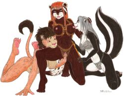 3girls anthro chainmail feline female fingering fingering_partner fingering_pussy furry lick licking licking_nipples rivercoon skunk threesome yuri