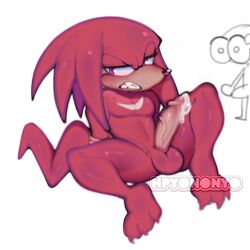 anthro balls big_penis boner echidna erection furry hpyononyo knuckles_the_echidna male male_only nude penis red_body sega solo solo_male sonic_(series) spread_legs