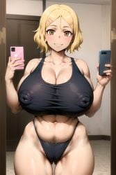 1girls ai_generated big_breasts blonde_hair busty female female_only looking_at_viewer no_bra partially_clothed phone please_don't_bully_me,_nagatoro reficulsenpai sakura_(nagatoro) solo solo_female standing thong voluptuous