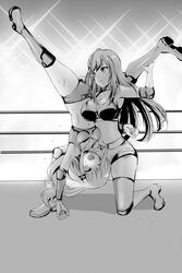 black_and_white catfight idolmaster idolmaster_million_live! idolmaster_shiny_colors shiraishi_tsumugi tsukioka_kogane wrestling yuri