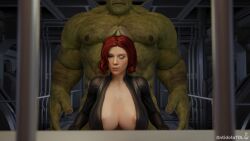 1boy1girl 3d antidotetrl avengers_(2012) big_breasts black_widow_(marvel) continuation huge_breasts huge_cock hulk hyper_penis marvel marvel_cinematic_universe revealing_clothes size_difference suit winking_at_viewer