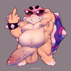 anthro balls big_penis boner erection hand_behind_head hpyononyo koopaling male male_focus male_only mario_(series) middle_finger nintendo nude penis roy_koopa scalie solo solo_male sunglasses