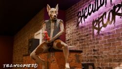 3d_(artwork) andromorph animal_dildo animal_sex_toy anthro battle_jacket bisexual_pride_colors brick_wall canid canine clothed clothing cuntboy digital_media_(artwork) dildo equine_dildo finntroll_(band) flat_chested fur furniture hi_res holding_dildo holding_object holding_sex_toy intersex intersex/male kayden_(tillwoofie) lgbt_pride looking_at_viewer male mammal partially_clothed pride_colors punk sex_toy sitting sitting_on_desk slim smile smirk solo speaker spread_legs spreading stool text tillwoofie topwear vest wall_(structure)