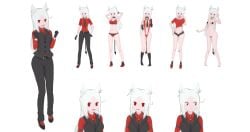 3d cerberus_(helltaker) demon demon_tail dog_ears female female_only helltaker red_eyes snydrex tagme white_hair