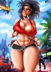 abs bluewolfartista cleavage crossover dead_island_2 exercise female huge_ass huge_breasts jogging listening_to_music midriff momo_yaoyorozu my_hero_academia navel panties running_outfit sports_bra sportswear thick_thighs thong wide_hips yaoyorozu_momo