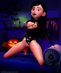 1girls 3d 3d_(artwork) 3d_model black_hair black_lips black_lipstick blue_eyes breasts changing_clothes genitals halloween legs_apart legs_spread long_hair looking_at_viewer naked nipples nude nude_female otomechidori pink_nipples pixar pumpkin pussy ragged_clothing small_breasts smile smiling smiling_at_viewer smooth_skin suit teen_titans teenager the_incredibles the_incredibles_2 violet_parr young younger_female