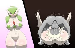 absurd_res anal anthro cum cum_in_ass cum_inside duo female from_front_position gardevoir generation_3_pokemon green_hair hair hi_res huge_breasts humanoid male male/female mating_press nintendo pokemon pokemon_(species) r3ptart red_eyes sex