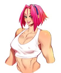 1girls abs amazon bare_arms bare_shoulders belly_button biceps blush bob_cut breasts cleavage crop_top drakkai07 erect_nipples erect_nipples_under_clothes female female_focus female_only green_eyes gym_clothes gym_shirt gym_uniform haruno_sakura headband hi_res high_resolution highres light-skinned_female light_skin lips lipstick makeup medium_breasts medium_hair muscles muscular muscular_female naruto naruto_(classic) naruto_(series) naruto_shippuden nipple_bulge pale-skinned_female pale_skin parted_lips perky_breasts pink_hair pink_lips pink_lipstick pinup sakura_haruno shoulder_length_hair shounen_jump sleeveless_shirt smile smiling solo solo_female solo_focus sports_bra tank_top teeth teeth_showing toned toned_female white_background wide_hips