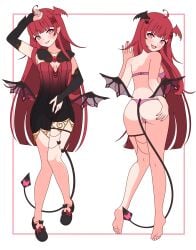 dakimakura_pose demon_girl demon_horns demon_tail demon_wings large_ass luto_araka pink_eyes prism_project red_hair spread_ass spreading succubus suggestive suggestive_look thick_thighs virtual_youtuber