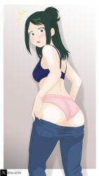 blue_bra bra dark_grey_hair green_eyes inko_midoriya jeans milf mommy my_hero_academia pink_panties tim_heyderich undressing undressing_self