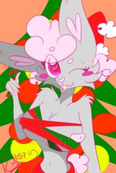 big_breasts breasts bunny bunny_ears bunny_girl christmas female furry present smaller_female