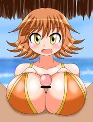 1boy 1girls alternate_breast_size animated beach big_breasts bikini bikini_top blush breasts censored cum cum_between_breasts cum_on_breasts ejaculation ejaculation_between_breasts female honda_mio huge_breasts idolmaster idolmaster_cinderella_girls large_breasts looking_at_viewer male mp4 no_sound orange_bikini orange_bikini_top orange_swimsuit paizuri paizuri_lead_by_female paizuri_on_lap pov pov_eye_contact pov_paizuri projectile_cum smile straight swimsuit torimochi video webmswimsuit