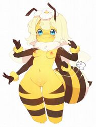 1girls 4_arms 5_fingers :3 antennae antennae_(anatomy) anthro bee blonde_hair breasts female female_focus female_only flower flower_in_hair hair niniidawns nipples pussy solo tagme tail white_background