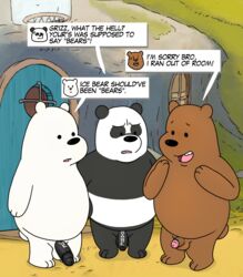 2020 absurd_res anthro balls belly black_body black_fur black_nose brown_bear brown_body brown_fur cartoon_network english_text fur genitals giant_panda grizzly_(wbb) grizzly_bear group hi_res humor ice_bear male male_focus male_only mammal neenya overweight overweight_male panda_(wbb) penis polar_bear small_penis text ursid ursine we_bare_bears white_body white_fur