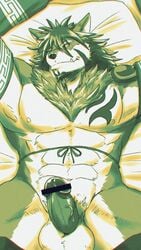 9:16 abs anthro balls biped canid canine canis fur genitals hair hi_res humanoid_genitalia humanoid_penis lying male male_only mammal multicolored_body multicolored_fur navel nipples on_back penis run_aki solo tattoo temujin tokyo_afterschool_summoners two_tone_body two_tone_fur video_games wolf