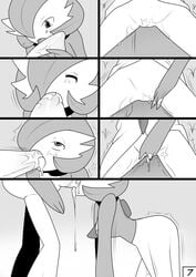 1boy 1girls 2013 all_fours anthro blush bodily_fluids breasts chest_spike closed_eyes comic cute_face duo erection fellatio female gallade gardevoir genital_fluids genitals greyscale horny_female looking_pleasured male masturbating_during_fellatio masturbation monochrome motion_lines nintendo open_mouth oral penile penis pokémon_(species) pokemon pokemon_(species) precum precum_drip pussy pussy_juice pussy_juice_on_hand pussy_juice_on_pussy sex simple_background spikes spikes_(anatomy) standing straight tapering_penis vaginal_masturbation vaginal_penetration video_games yuu_h