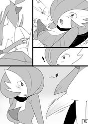 ! 1girls 2013 anthro big_penis blush bodily_fluids breasts breath chest_spike comic duo erection female gallade gardevoir genital_fluids genitals grass greyscale heart lying male monochrome motion_lines nintendo on_back open_mouth penis plant pokémon_(species) pokemon pokemon_(species) precum pussy_juice pussy_juice_on_hand simple_background spikes spikes_(anatomy) standing standing_over surprise tapering_penis video_games yuu_h zoom_lines