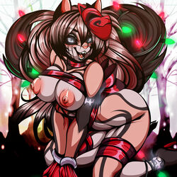 1:1 angel_kryis anthro blush breasts crystal-for-ever domestic_cat fangs felid feline felis female glowing glowing_eyes grey_eyes hi_res looking_at_viewer mammal nipples nude open_mouth open_smile smile solo teeth tongue