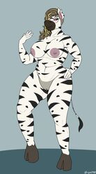 absurd_res anthro breasts elektr0 equid equine eyewear female genitals glasses hi_res mammal pussy solo zebra