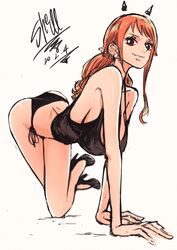 big_breasts female female_only high_heels lingerie nami on_all_fours one_piece orange_hair shellmaru