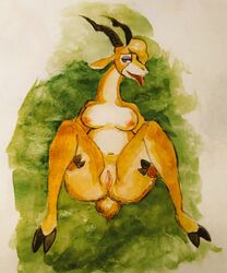 antelope anthro ass bovid breasts disney female gazelle gazelle_(zootopia) genitals kouhaku773 mammal medium_breasts nipples painting_(artwork) pussy solo spread_legs spreading tongue tongue_out traditional_media_(artwork) watercolor_(artwork) zootopia