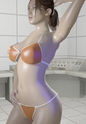 3d bikini bikini_bottom bikini_top breasts chell clothing female human low_quality navel no_artist no_source pale_skin portal_(series) pussy sexy_armpits swimwear vagina