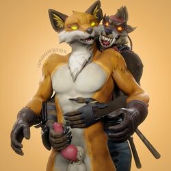 2boys 3d balls canine cloud_gaming dire_(fortnite) erection fennix_(fortnite) fortnite fox fur furry gay handjob knot male male/male male_only masturbation penis s1nnerfox sex sinnerfox tagme wolf