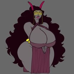 1girls 2020 big_breasts black_hair breasts cleavage clothing feferi_peixes female female_only glasses grey_background grey_skin hella_sweetlamb homestuck horns hourglass_figure huge_breasts large_breasts long_hair looking_at_viewer ms_paint_adventures pink_lips solo thick_thighs voluptuous wide_hips yellow_eyes