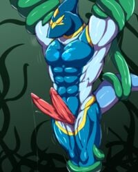 4:5 abs anthro biceps clothing diphallia diphallism fish genitals male male_only marine multi_genitalia multi_penis muscular muscular_anthro muscular_male pecs penis restrained ryuukikeito shark solo steel_shark_(character) struggling submissive submissive_male suit superhero tentacle