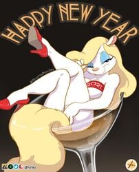 1girls 2020 animaniacs female furboz furry girl_in_a_cup high_heels martini_glass minerva_mink new_year solo