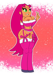 1girls big_ass big_breasts big_butt breasts cartoon_network christmas christmas_outfit dc dc_comics elpepsi female female_only green_eyes long_hair nipples nude nudity orange_skin pussy red_hair solo starfire superheroine teen_titans teen_titans_go vagina