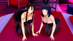 2girls 3d all_fours arched_back bent_over big_breasts blush bob_cut boruto:_naruto_next_generations breasts bunny_ears bunny_girl bunnysuit cleavage clothed clothing female female_focus female_only hyuuga_hanabi hyuuga_hinata kneeling koikatsu legwear looking_at_viewer mature mature_female milf nail_polish naruto naruto_(series) on_all_fours on_knees open_mouth pale-skinned_female pale_skin pink_nail_polish pink_nails ponytail pose posing purple_eyes revealing_clothes short_hair siblings sisters stockings tied_hair tights violet_eyes xixipapa