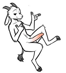 1boy 2020 2_horns anthro arm_tuft balls belly_tuft bovid caprine cheek_tuft crotch_tuft double_finger_gun elbow_tufts erection facial_tuft finger_gun fuel_(artist) genitals gesture goat half-closed_eyes head_tuft horn knee_tuft leg_tuft long_penis male male_only mammal narrowed_eyes neck_tuft nude penis shoulder_tuft simple_background smile solo spot_color tail_tuft tuft white_background