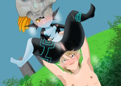 1boy 1girls anal_juice anal_juice_string anal_juice_trail anal_stretching anus areolae ass_worship big_ears blush clenched_teeth detailed_background elf elf_ears female_on_top grass hand_on_leg hand_on_stomach hands_on_legs hands_on_stomach happy happy_sex head_in_ass head_insertion headgear holding holding_partner huge_ass imminent_anal imminent_sex imminent_vore imp_midna large_insertion larger_male lifting lifting_person link link_(twilight_princess) living_butt_plug living_dildo living_insertion living_sex_toy looking_at_another looking_at_partner looking_down looking_up midna musk naked nekonaru nintendo nipples outdoor_sex outdoors outside pointy_ears pulling pulling_down pussy_juice shortstack sitting sitting_on_head sitting_on_person small_breasts smaller_female spread_legs stretching sweat the_legend_of_zelda thick_thighs twilight_princess vagina vore vore_sex wide_hips willing_vore worried