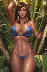 1girls abs bikini dark-skinned_female dark_skin female female_only fully_clothed looking_at_viewer nopeys overwatch pharah solo