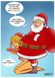 1boy 1girls age_difference big_breasts big_penis bimbo blonde_hair breasts busty christmas christmas_outfit disarten english_text eyeshadow fat_man female female_focus handjob hetero hourglass_figure human large_breasts lipstick makeup old_man older_male penis santa santa_claus santa_costume santa_hat speech_bubble straight tagme testicles wide_hips younger_female