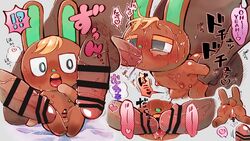 16:9 anal animal_crossing anthro ass balls blonde_hair blush bodily_fluids brown_body brown_fur censored cum cum_in_ass cum_inside double_oral erection fur genital_fluids genitals group group_sex hair heart hi_res human human_on_anthro interspecies lagomorph leporid male male/male mammal nintendo o'hare_(animal_crossing) oral penis pigmyhippotam rabbit sex size_difference spitroast video_games widescreen