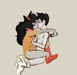 black_hair glasses groping_breasts homestuck john_egbert kissing long_hair swuswi vriska_serket