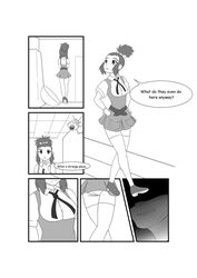 1girls breast_expansion comic english_text female female_only giantess growth kojiro-brushard monochrome original original_character ponytail solo solo_female text