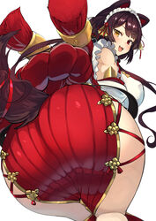 ass bent_over big_ass big_breasts big_butt brown_hair dog_ears dog_girl dog_tail dress heterochromia huge_ass huge_butt inui_toko looking_at_viewer looking_back nijisanji nuezou thick_ass thick_thighs virtual_youtuber