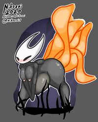 2020 bending_forward blush breasts cum hollow_knight hornet_(hollow_knight) inflation nikozoi stomach_bulge tentacle tentacle_rape tentacle_sex