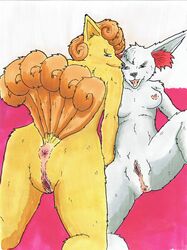 2girls anthro anus aroused ass breasts canid canine clitoris duo female fennec fennekin fox genitals hi_res looking_at_viewer mammal multiple_girls nintendo nipples nyghtmar3 pinup pokémorph pokemon pokemon_(species) pose presenting pussy shiny_(disambiguation) shiny_pokémon shiny_pokemon shiny_vulpix spread_legs spreading video_games vulpix