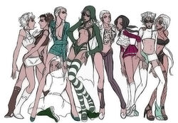 big_breasts boots cleavage clothed crop_top female_only fishnet_stockings fishnets formaggio gelato_(jjba) ghiaccio illuso jojo's_bizarre_adventure kneehighs lesbian mask melone miniskirt multiple_girls panties pesci prosciutto risotto_nero rule_63 skimpy sorbet_(jjba) thighhighs vento_aureo