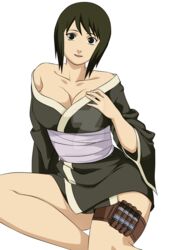 1girls bare_shoulders black_eyes black_hair breasts cleavage clothing deboratesta female female_only kimono legs naruto naruto_(series) naruto_shippuden open_mouth revealing_clothes seducing shizune sitting smile solo teasing watermark wide_hips