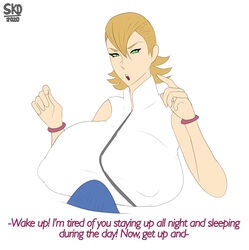 1boy 1boy1girl 1girls big_breasts blonde_hair boner bracelets breasts commentary dress faceless_male female green_eyes haruno_mebuki huge_breasts male mature mature_female milf mother naruto naruto_(series) naruto_shippuden nipples penis skd sleeveless sleeveless_dress talking text upper_body