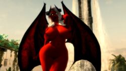 3d daedra demon demon_girl demon_wings erzebet female female_only horns huge_breasts larger_female posing pussy red_skin skyrim succubus the_elder_scrolls white_hair wide_hips wings yellow_eyes