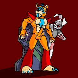 1boy 1girls anthro assertive assertive_female balls erection female five_nights_at_freddy's five_nights_at_freddy's:_security_breach glamrock_freddy_(fnaf) horny male male_focus mouth_open penis red_sclera straight tagme testicles vanny_(fnaf)