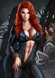 1girls 2020 abs big_breasts black_widow_(marvel) bodysuit breasts colored dandon_fuga female female_only gun hourglass_figure human human_only lace legs lips long_hair looking_at_viewer marvel marvel_comics midriff muscular muscular_female natasha_romanoff pose posing red_hair solo solo_female spy thick_legs thick_thighs thighs tight_clothing unzipped unzipped_bodysuit unzipping voluptuous weapon